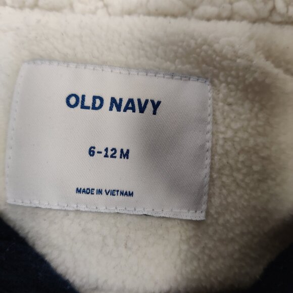 Old Navy Baby's Vest 6-12 M 100% Cotton Navy Tan Colorblock Fur Trim Quilted - Picture 2 of 4